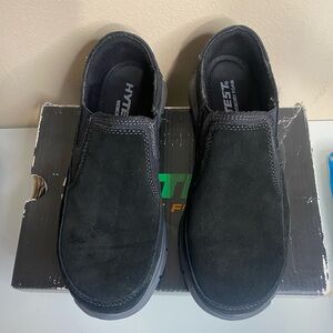 NWB Hytest Women’s EH Steel Toe Slip Ons Black Size 7 Suede Leather